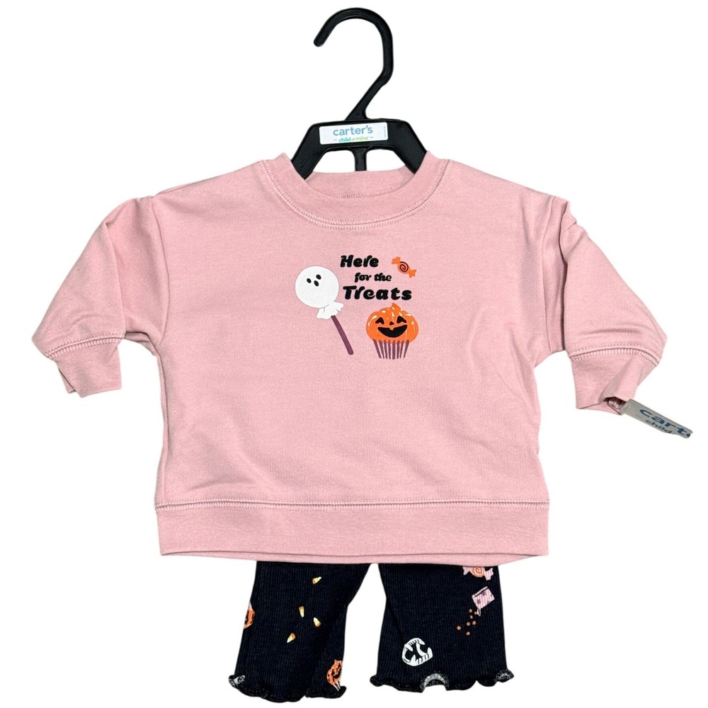 Carter's Child of Mine Halloween Sweatshirt Leggings Set Pink Black 0-3 Months